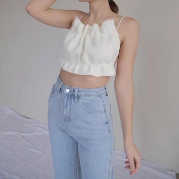 White knit bandeau ruffle top strap detail size xs - Picture 4 of 11